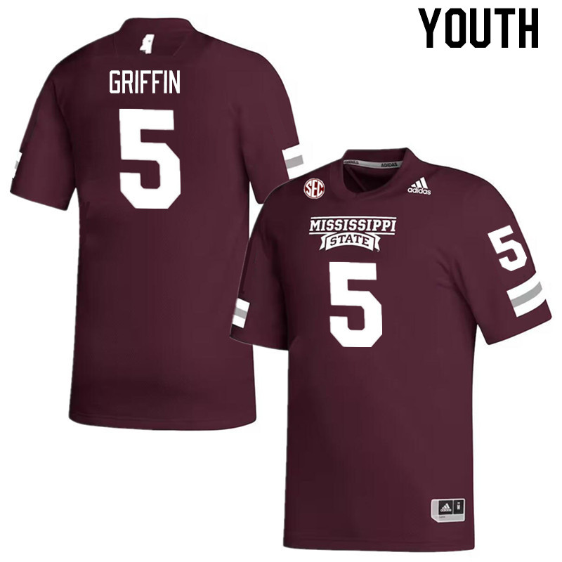 Youth #5 Lideatrick Griffin Mississippi State Bulldogs College Football Jerseys Stitched Sale-Maroon - Click Image to Close